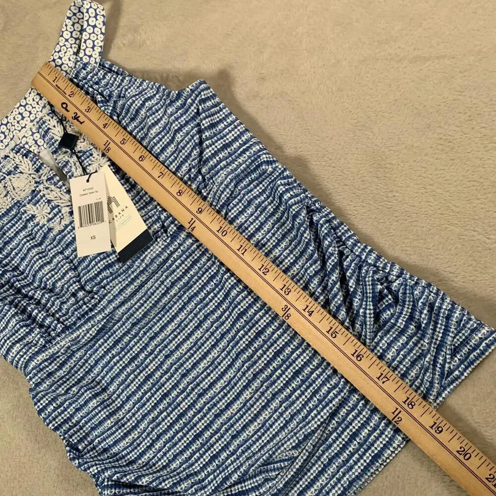 Cabana Life Charleston Tankini Top Womens XS‎ Blue White Embroidered Swim 50+ UV